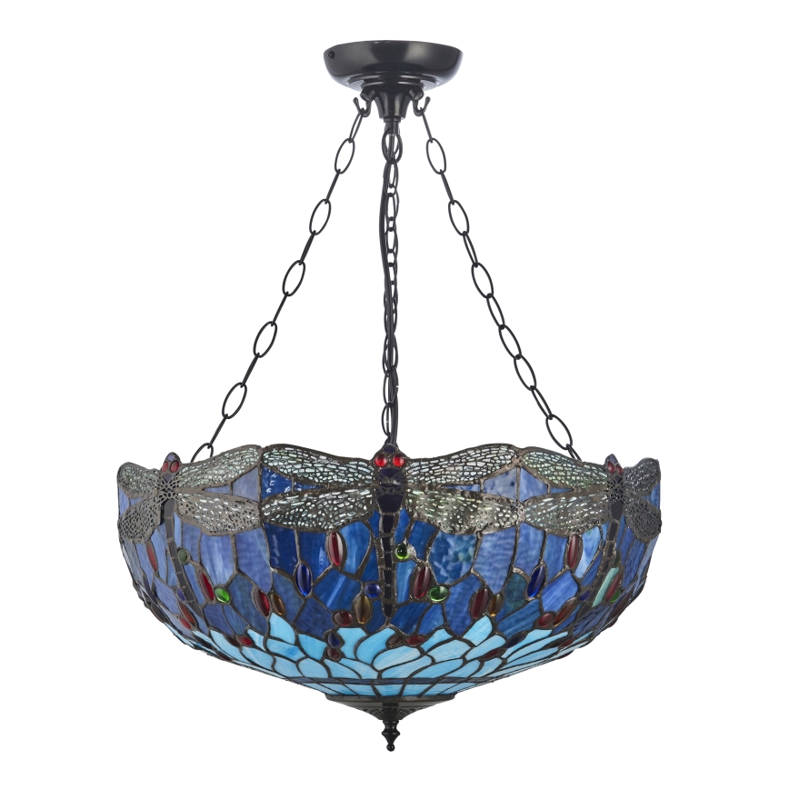 Endon 112250 - Kronleuchter an Kette Tiffany DRAGONFLY 3xE27/60W/230V Ø 50 cm