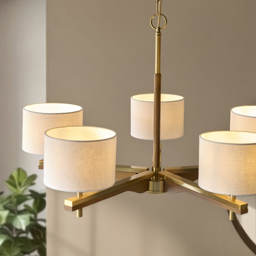 Endon 116994 - Kronleuchter mit Kette HEATHCLIFF 5xE14/7W/230V Messing/Esche