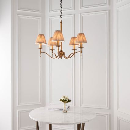 Endon 63627 - Kronleuchter mit Kette STANFORD 5xE14/40W/230V Messing/Beige