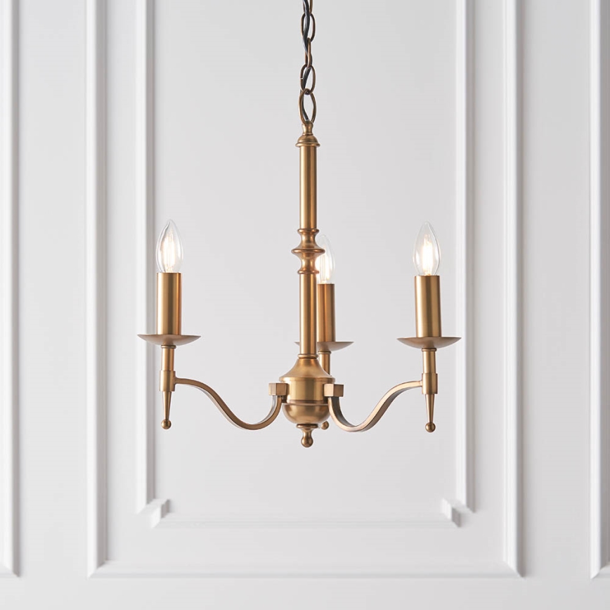 Endon 63628 - Kronleuchter mit Kette STANFORD 3xE14/40W/230V Messing/Beige