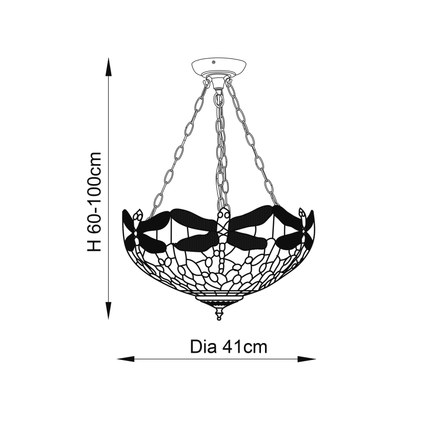 Endon 64075 - Kronleuchter an Kette Tiffany DRAGONFLY 3xE27/60W/230V Ø 41 cm