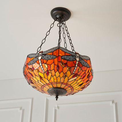 Endon 64076 - Kronleuchter mit Kette Tiffany DRAGONFLY 3xE27/60W/230V Ø 41 cm