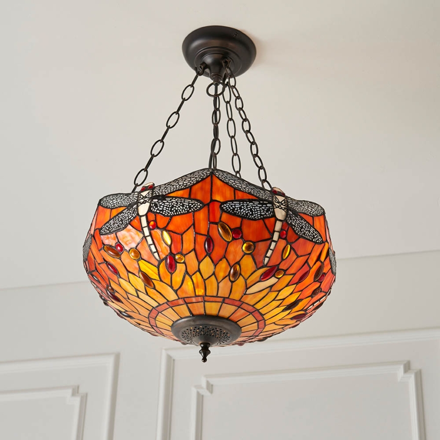 Endon 64076 - Kronleuchter mit Kette Tiffany DRAGONFLY 3xE27/60W/230V Ø 41 cm
