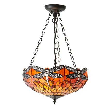 Endon 64076 - Kronleuchter mit Kette Tiffany DRAGONFLY 3xE27/60W/230V Ø 41 cm