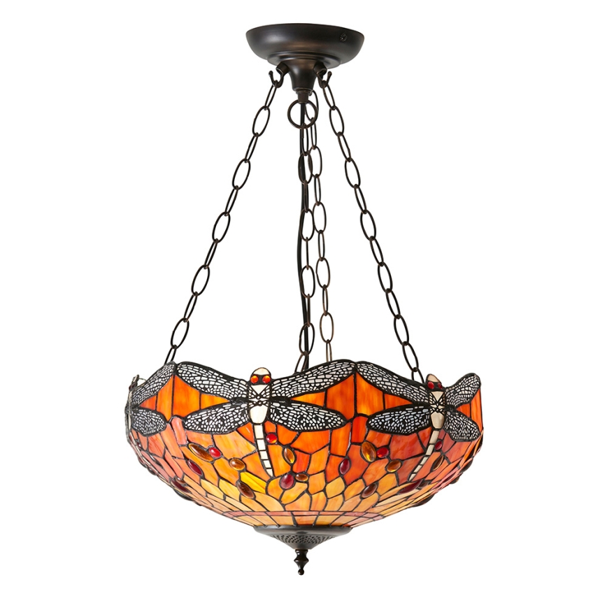 Endon 64076 - Kronleuchter mit Kette Tiffany DRAGONFLY 3xE27/60W/230V Ø 41 cm