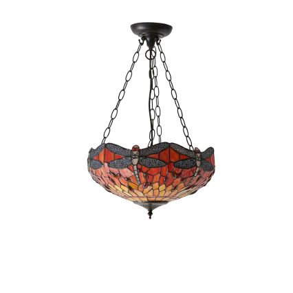 Endon 64076 - Kronleuchter mit Kette Tiffany DRAGONFLY 3xE27/60W/230V Ø 41 cm