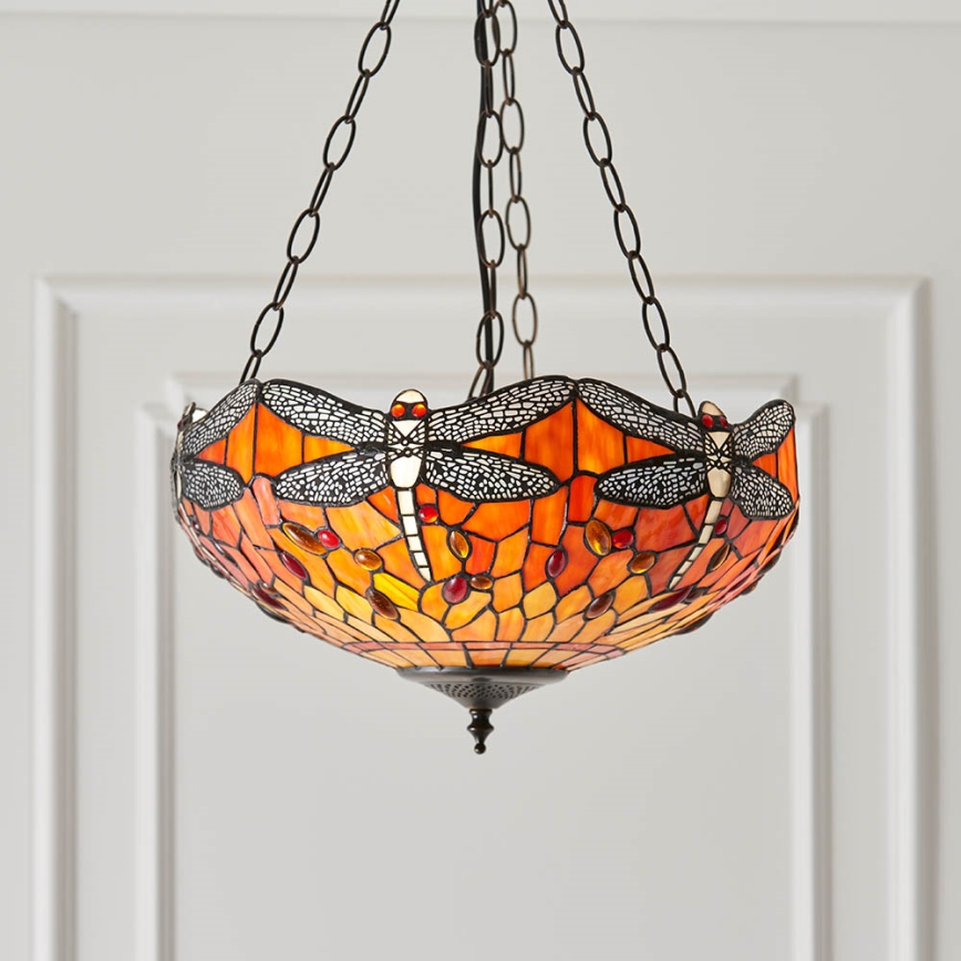 Endon 64076 - Kronleuchter mit Kette Tiffany DRAGONFLY 3xE27/60W/230V Ø 41 cm