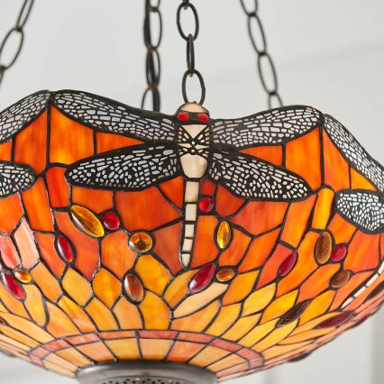 Endon 64076 - Kronleuchter mit Kette Tiffany DRAGONFLY 3xE27/60W/230V Ø 41 cm