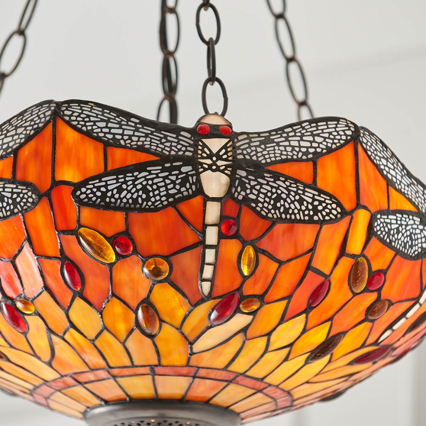 Endon 64076 - Kronleuchter mit Kette Tiffany DRAGONFLY 3xE27/60W/230V Ø 41 cm
