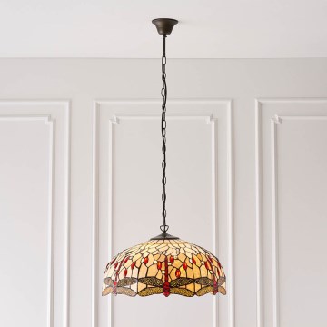 Endon 64079 - Tiffany-Kronleuchter an Kette DRAGONFLY, 3x E27/60W/230V, Ø 50 cm
