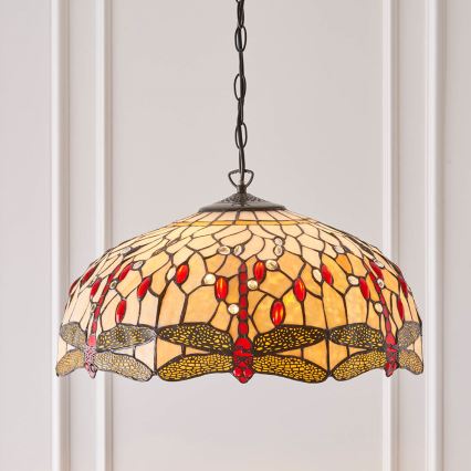 Endon 64079 - Tiffany-Kronleuchter an Kette DRAGONFLY, 3x E27/60W/230V, Ø 50 cm