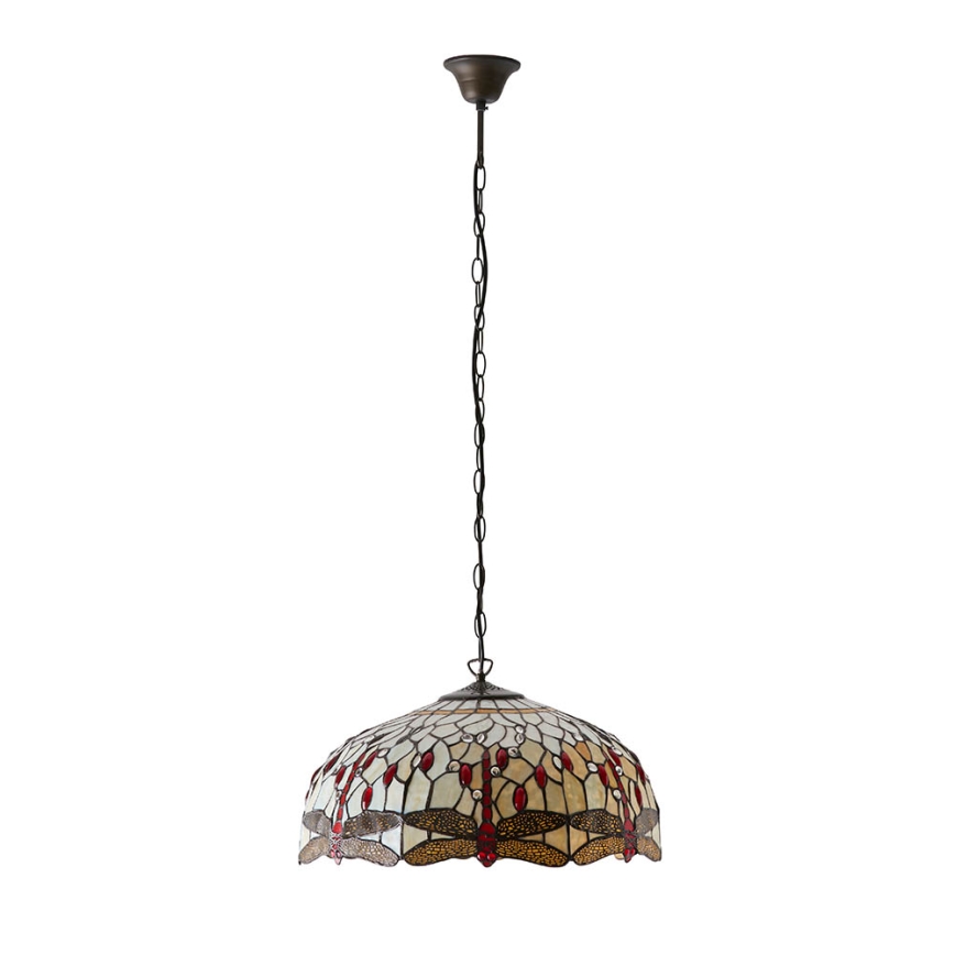 Endon 64079 - Tiffany-Kronleuchter an Kette DRAGONFLY, 3x E27/60W/230V, Ø 50 cm
