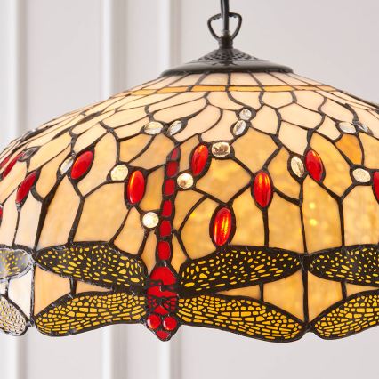 Endon 64079 - Tiffany-Kronleuchter an Kette DRAGONFLY, 3x E27/60W/230V, Ø 50 cm