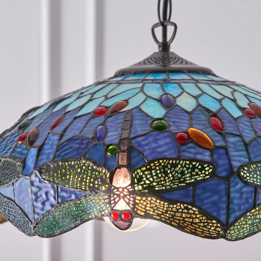 Endon 64080 - Tiffany-Kronleuchter an Kette DRAGONFLY 3xE27/60W/230V Ø 41 cm