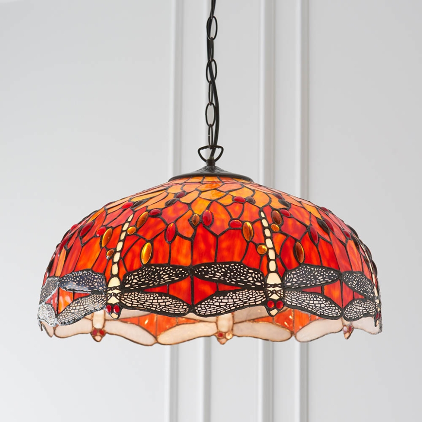 Endon 64082 - Hängeleuchte mit Kette Tiffany DRAGONFLY 3xE27/60W/230V Ø 50 cm
