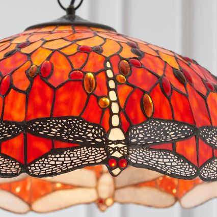 Endon 64082 - Hängeleuchte mit Kette Tiffany DRAGONFLY 3xE27/60W/230V Ø 50 cm
