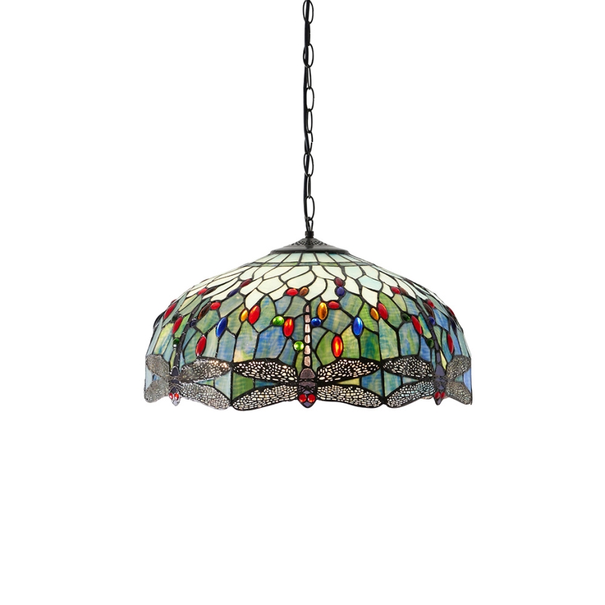 Endon 66148 - Pendelleuchte mit Kette Tiffany DRAGONFLY, 3× E27/60 W/230 V, Ø 50 cm