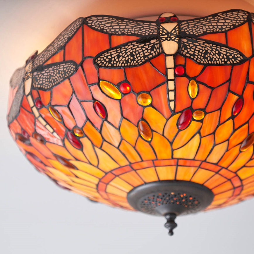 Endon 70721 - Tiffany-Deckenleuchte DRAGONFLY, 2x E27/60W/230V, Ø 41 cm