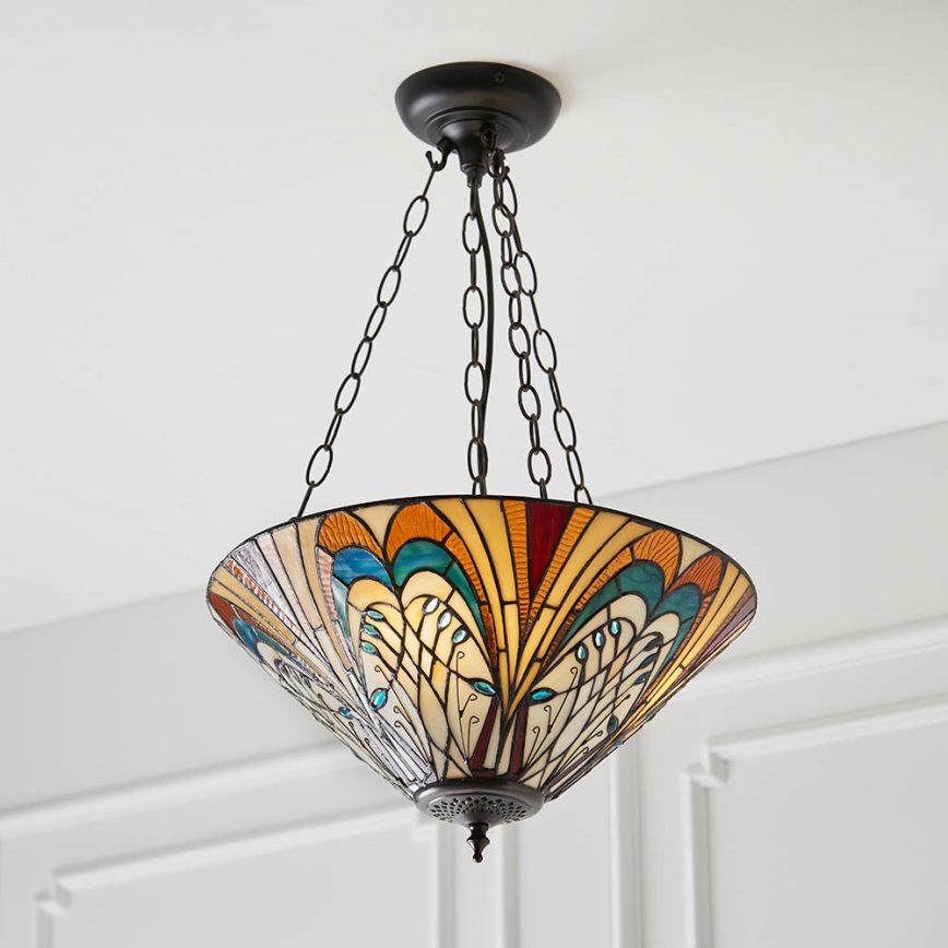Endon 70750 - Kronleuchter mit Kette Tiffany HECTOR 3xE27/60W/230V Ø 40 cm