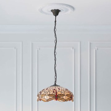 Endon 70824 - Tiffany-Kronleuchter DRAGONFLY an Kette, 3x E27/60W/230V, Ø 41 cm