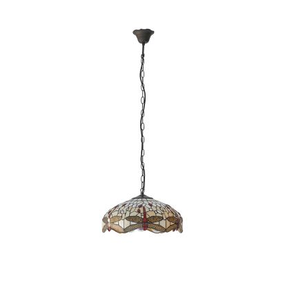 Endon 70824 - Tiffany-Kronleuchter DRAGONFLY an Kette, 3x E27/60W/230V, Ø 41 cm