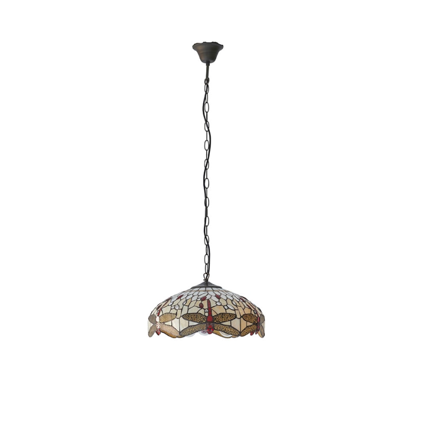 Endon 70824 - Tiffany-Kronleuchter DRAGONFLY an Kette, 3x E27/60W/230V, Ø 41 cm
