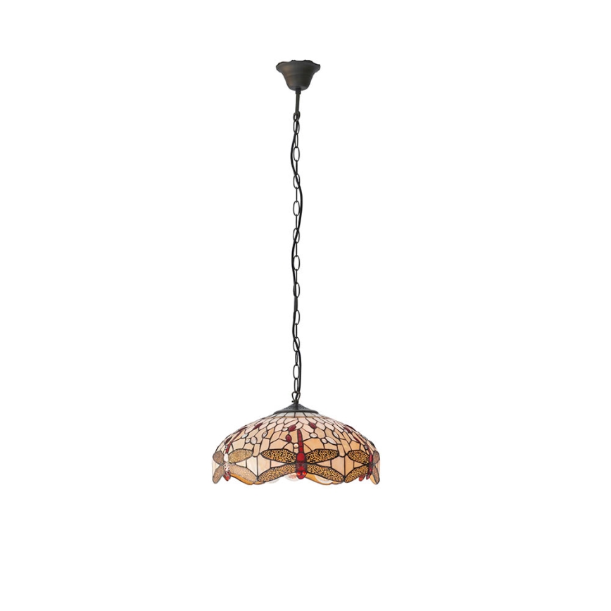 Endon 70824 - Tiffany-Kronleuchter DRAGONFLY an Kette, 3x E27/60W/230V, Ø 41 cm