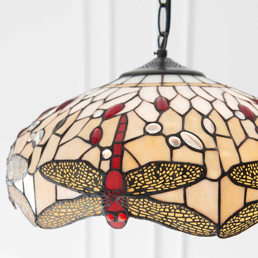 Endon 70824 - Tiffany-Kronleuchter DRAGONFLY an Kette, 3x E27/60W/230V, Ø 41 cm