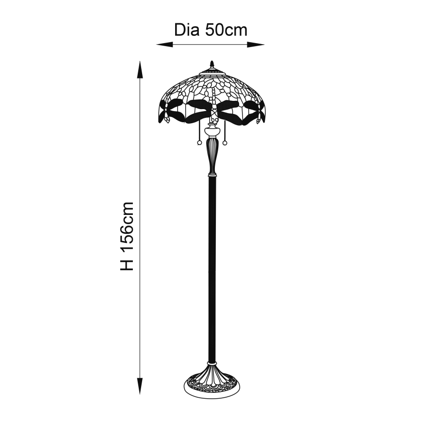 Endon 70940 - Tiffany-Stehleuchte DRAGONFLY 2xE27/60W/230V Ø 50 cm