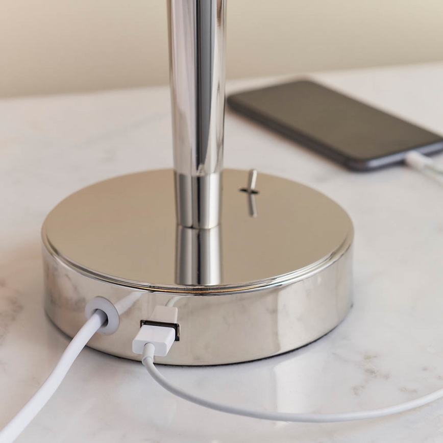 Endon 72175 - Tischlampe mit USB-Anschluss SYON 1xE14/40W/230V glänzender Chrom/Beige