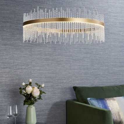 Endon 81908 - LED dimmbare Hängeleuchte an Seil ADRIEL LED/58W/230V 3000K Ø 70 cm gold/klar