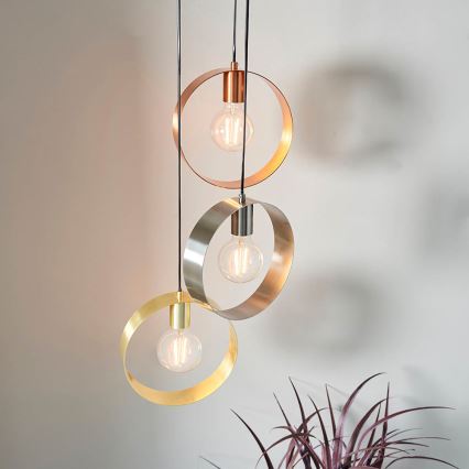 Endon 81922 - Hängeleuchte mit Kabel HOOP 3xE27/40W/230V gold/kupfer/mattchrom