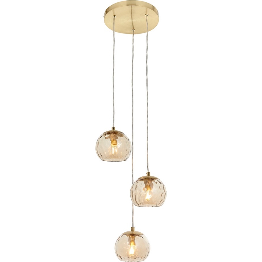 Endon 91971 - Hängeleuchte mit Kabel DIMPLE 3xE14/25W/230V gold/rauchbeige