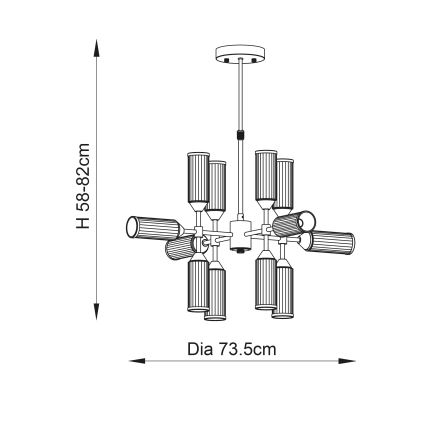 Endon 92214 - Pendelleuchte an Stange TOUR 12xG9/3W/230V Messing