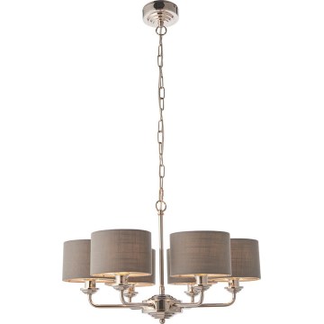 Endon 94381 - Kronleuchter an Kette HIGHCLERE 6xE14/28W/230V grau/glänzendes Chrom