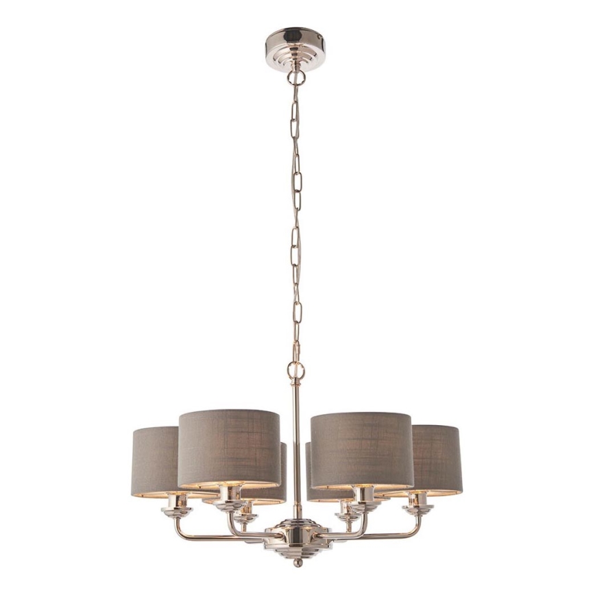 Endon 94381 - Kronleuchter an Kette HIGHCLERE 6xE14/28W/230V grau/glänzendes Chrom