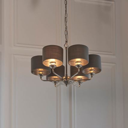 Endon 94381 - Kronleuchter an Kette HIGHCLERE 6xE14/28W/230V grau/glänzendes Chrom