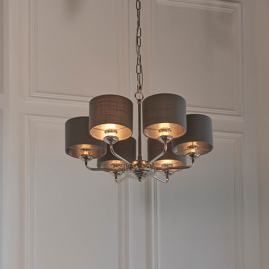 Endon 94381 - Kronleuchter an Kette HIGHCLERE 6xE14/28W/230V grau/glänzendes Chrom