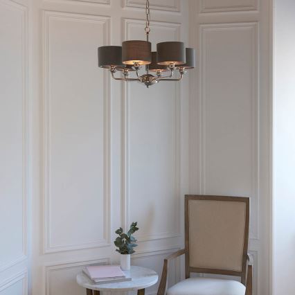 Endon 94381 - Kronleuchter an Kette HIGHCLERE 6xE14/28W/230V grau/glänzendes Chrom