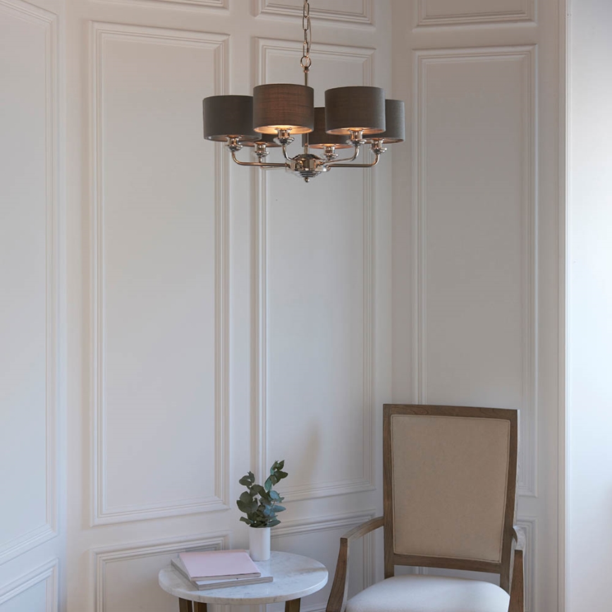 Endon 94381 - Kronleuchter an Kette HIGHCLERE 6xE14/28W/230V grau/glänzendes Chrom