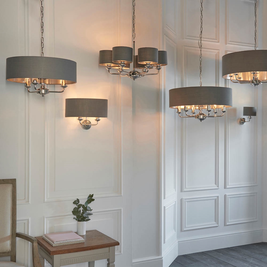 Endon 94381 - Kronleuchter an Kette HIGHCLERE 6xE14/28W/230V grau/glänzendes Chrom