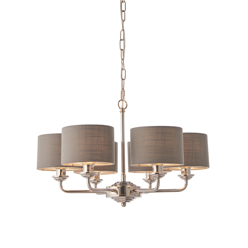 Endon 94381 - Kronleuchter an Kette HIGHCLERE 6xE14/28W/230V grau/glänzendes Chrom