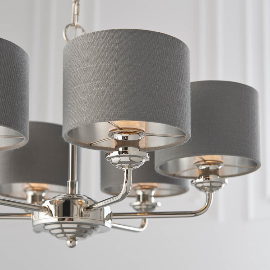 Endon 94381 - Kronleuchter an Kette HIGHCLERE 6xE14/28W/230V grau/glänzendes Chrom