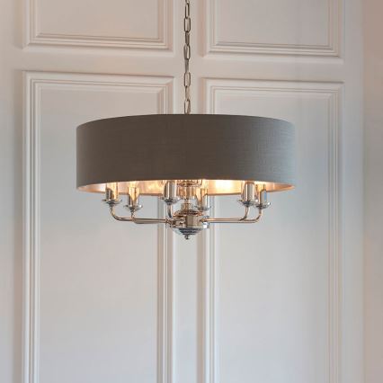 Endon 94415 - Hängeleuchte an Kette HIGHCLERE 8xE14/40W/230V grau/glänzendes Chrom d 70 cm