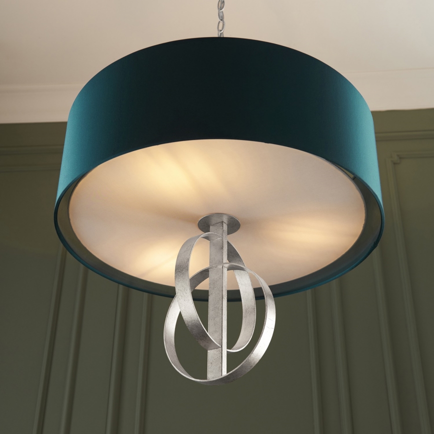 Endon 95224 - Pendelleuchte mit Kette, 3×E27, 10 W/230 V, Ø 60 cm, blau/grau