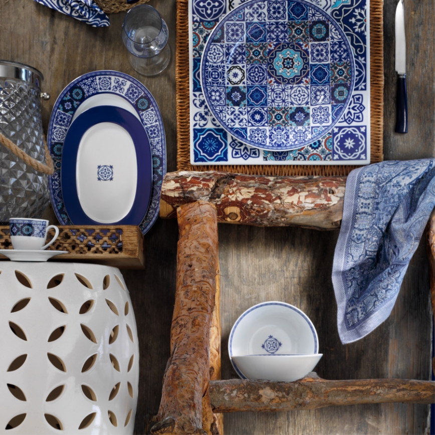 Essservice 24 Stück blau/Porzellan