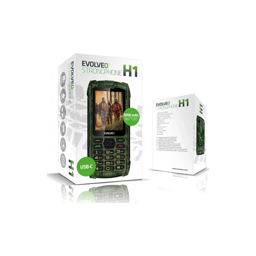 Evolveo - StrongPhone H1, wasserdichtes Dual-SIM-Telefon, Jagdtarnung