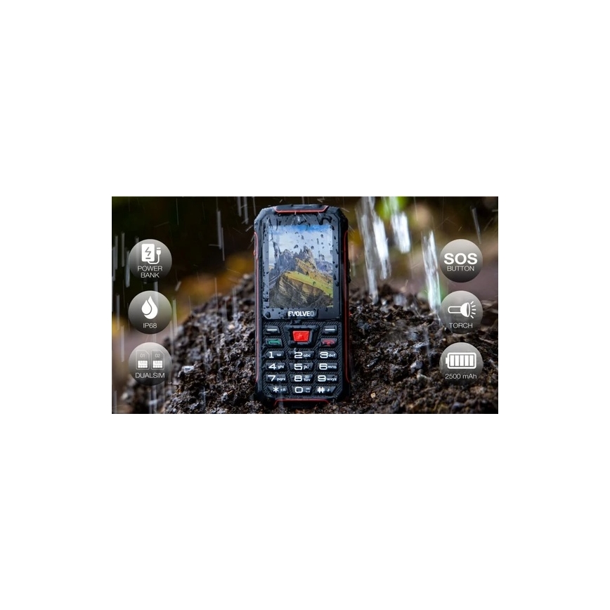 Evolveo - StrongPhone W4, wasserdichtes Dual‑SIM‑Telefon schwarz/rot