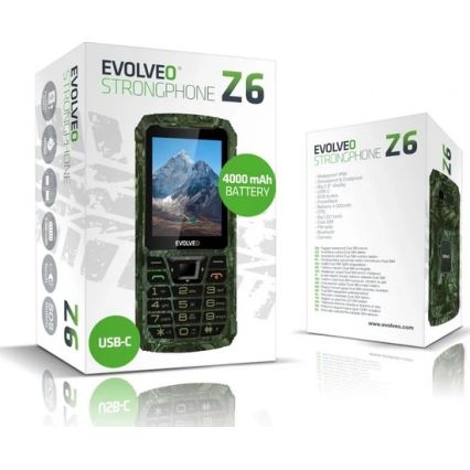 Evolveo - StrongPhone Z6 wasserdichtes Dual‑SIM‑Telefon in Jagdtarnoptik