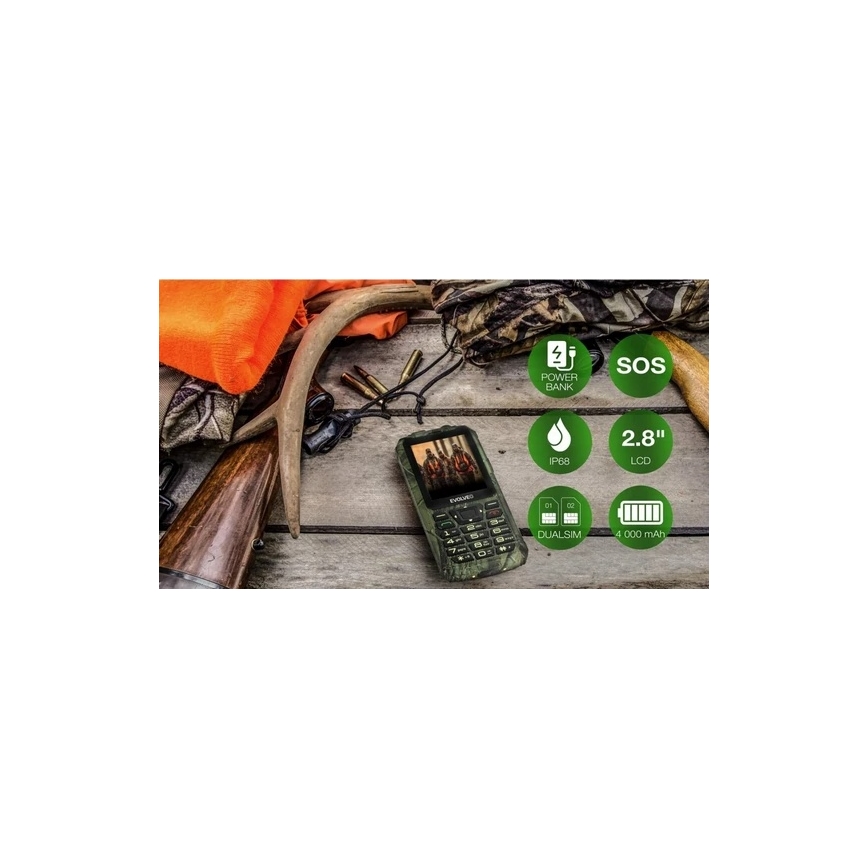 Evolveo - StrongPhone Z6 wasserdichtes Dual‑SIM‑Telefon in Jagdtarnoptik